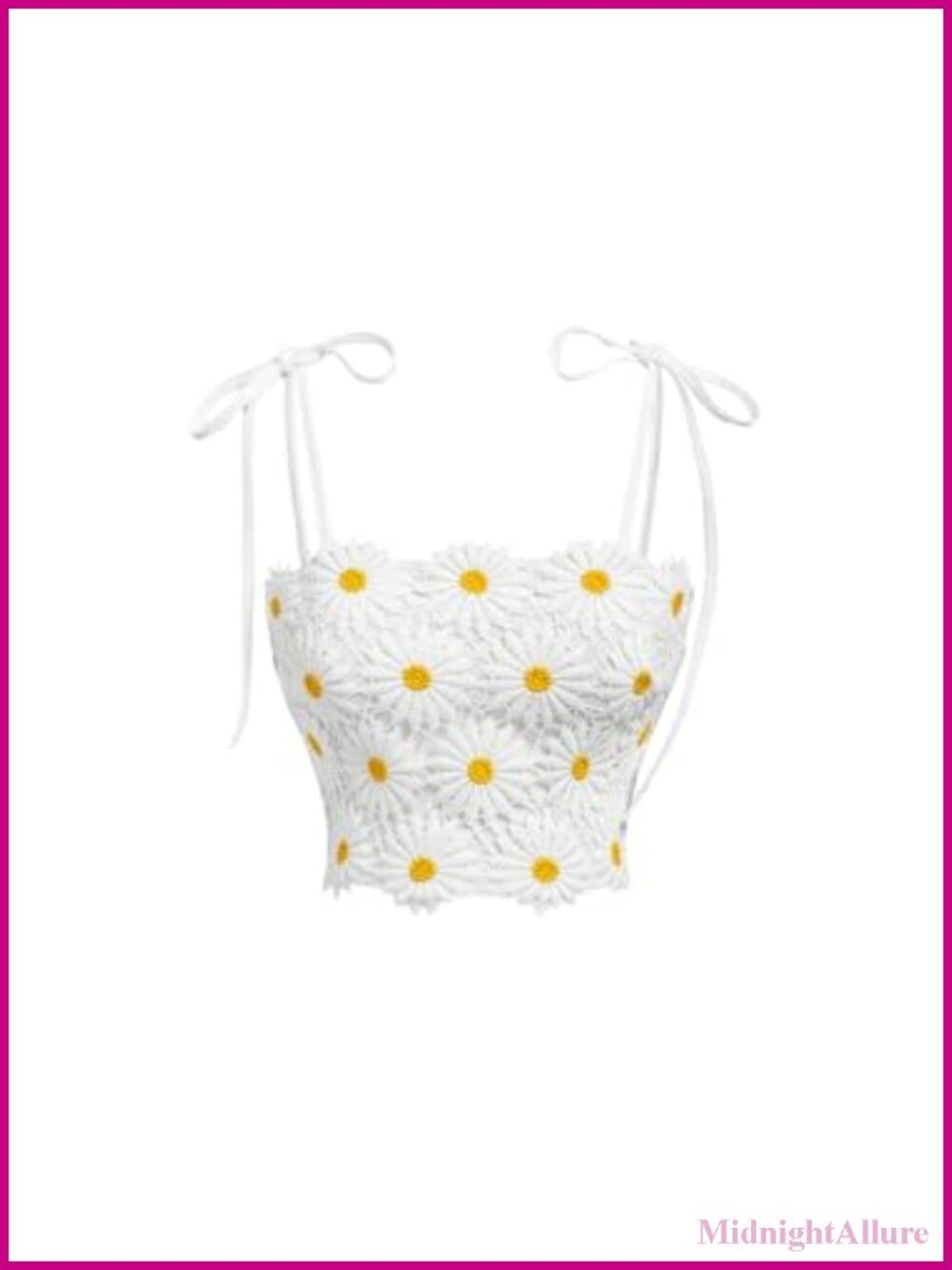 Boho Daisy Floral Crop Top Tie Shoulder Square Neck Cami Sleeveless Lace Summer